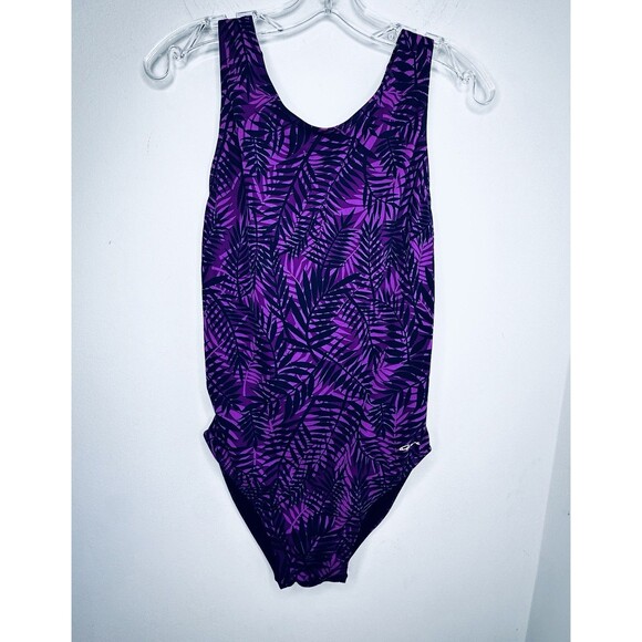 Dolphin Ocean Aqua Shape One Piece Swim Suit Size 12 Racer Back Lap Suit Purple - Picture 2 of 6
